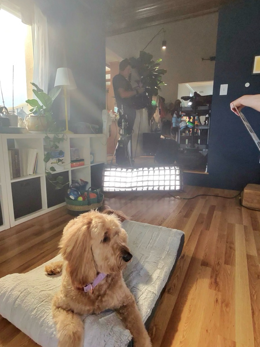 Peach working on a film set