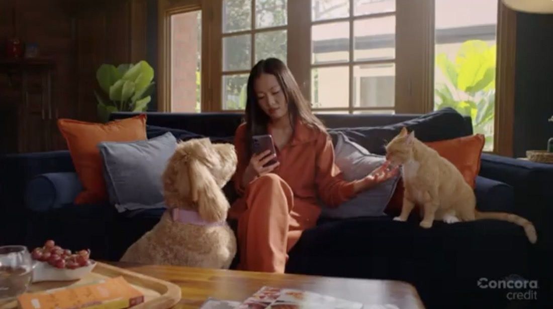 Peach in the Concora Credit commercial